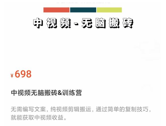 中视频无脑搬砖训练营,纯视频剪辑搬运,轻松上手批量起号,工作室可放大-天行资源库
