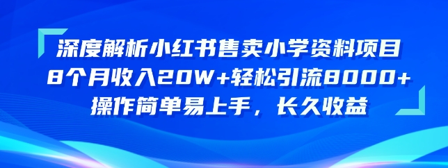 深度解析小红书售卖小学资料项目,操作简单易上手,长久收益-天行资源库