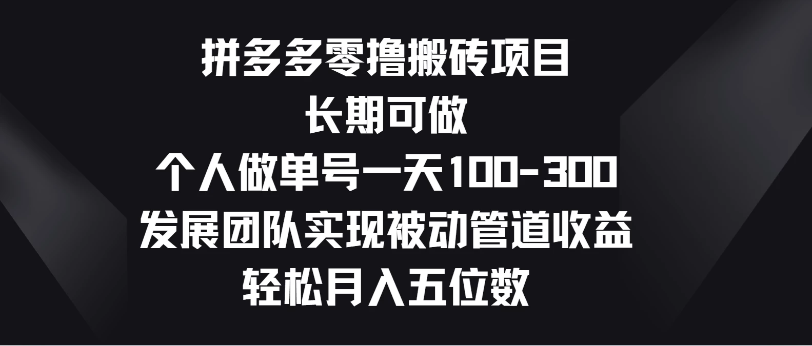 拼多多零撸搬砖项目,长期可做,个人做单号一天100-300,发展团队实现被动管道收益,轻松月入五位数-天行资源库