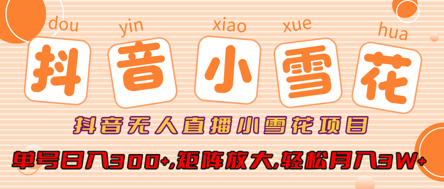 抖音无人直播，小雪花项目，单号日入300+,矩阵放大,轻松月入3W+-天行资源库