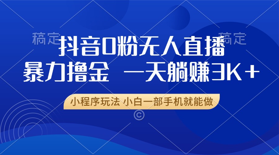 抖音0粉开播,新口子,不违规不封号, 小白可做,一天躺赚3k+-天行资源库