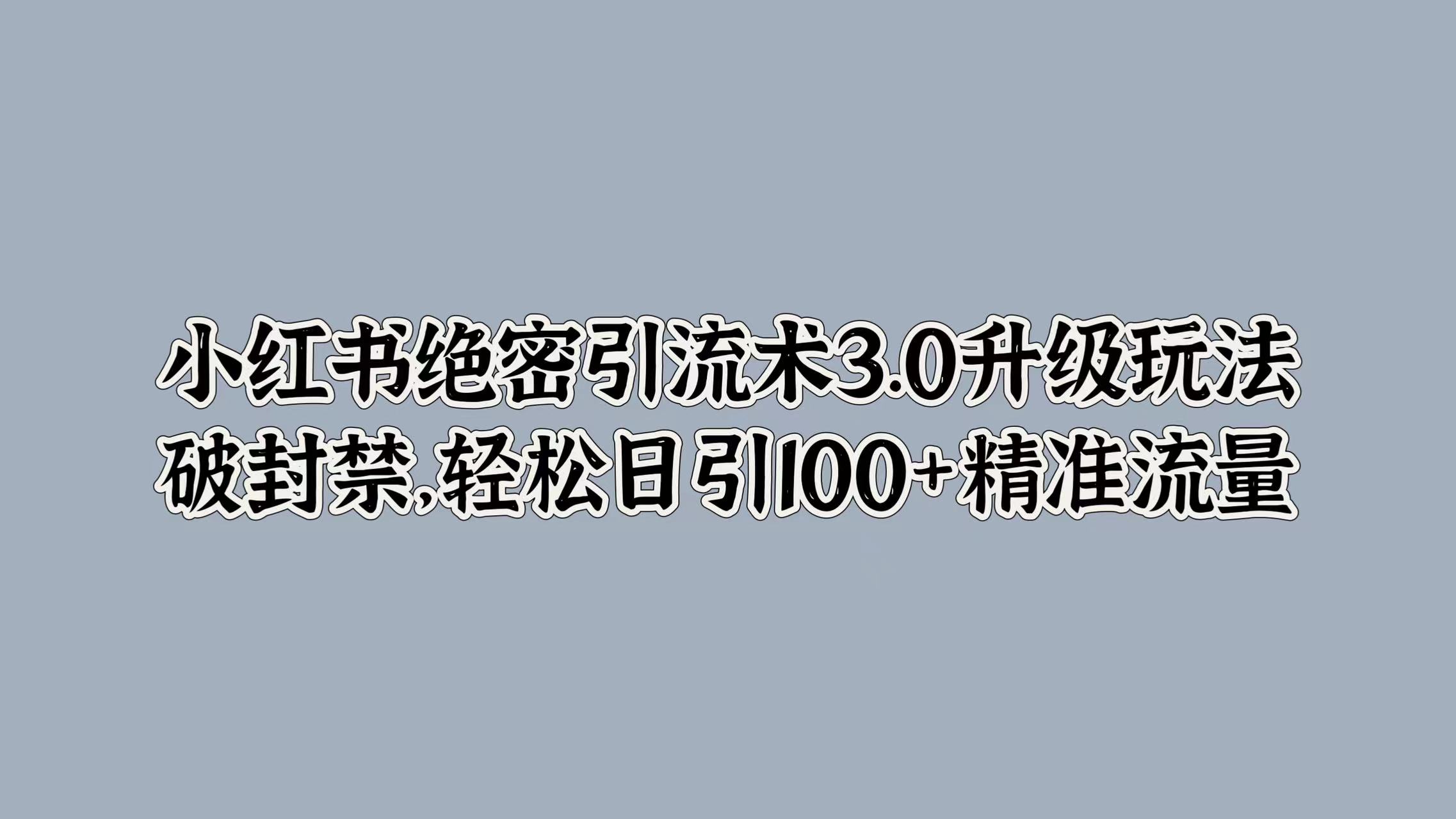 小红书绝密引流术3.0升级玩法,破封禁,轻松日引100+精准流量-天行资源库