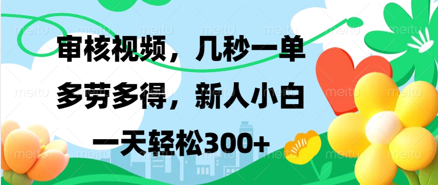 审核视频,几秒一单,多劳多得,新人小白一天轻松300+-天行资源库