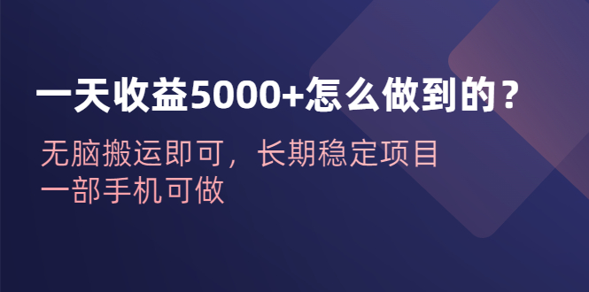一天收益5000+怎么做到的?无脑搬运即可,长期稳定项目,一部手机可做-天行资源库
