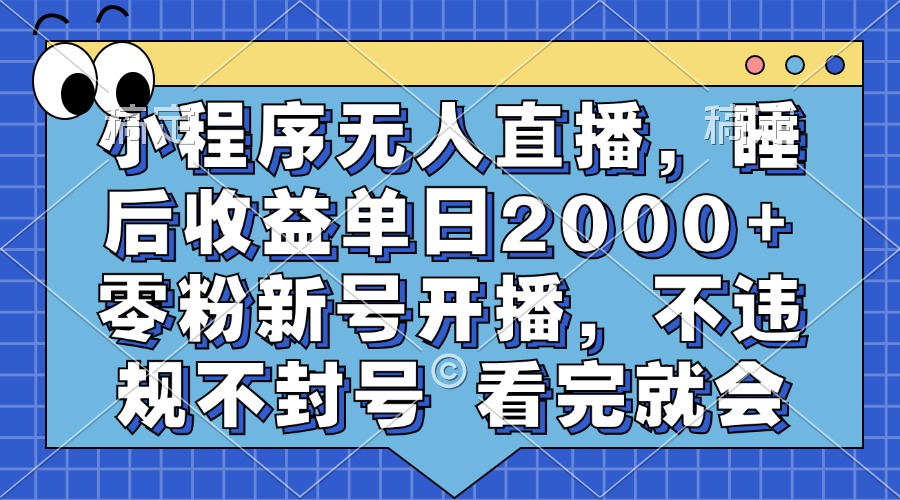 小程序无人直播,睡后收益单日2000+ 零粉新号开播,不违规不封号 看完就会-天行资源库