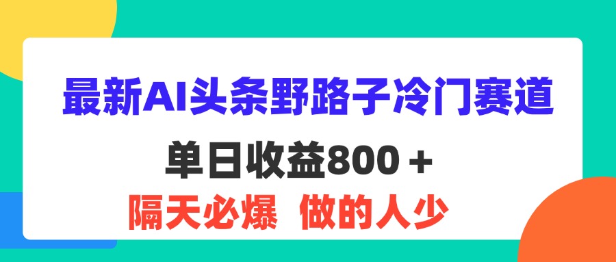 最新AI头条野路子冷门赛道，单日800＋ 隔天必爆，适合小白-天行资源库
