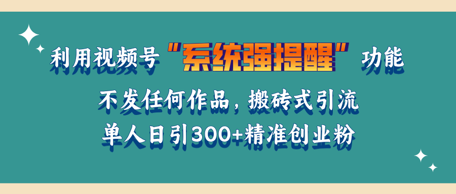 利用视频号“系统强提醒”功能,引流精准创业粉,无需发布任何作品,单人日引流300+精准创业粉-天行资源库