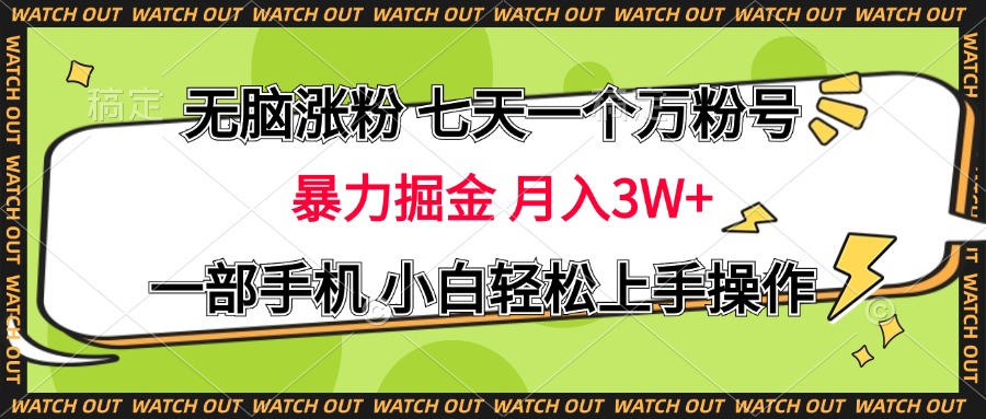 无脑涨粉 七天一个万粉号 暴力掘金 月入三万+,一部手机小白轻松上手操作-天行资源库