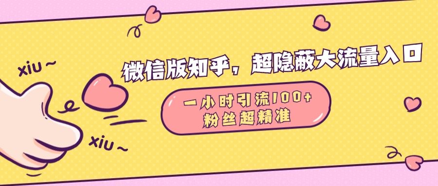 微信版知乎,超隐蔽流量入口,一小时引流100人,粉丝质量超高-天行资源库