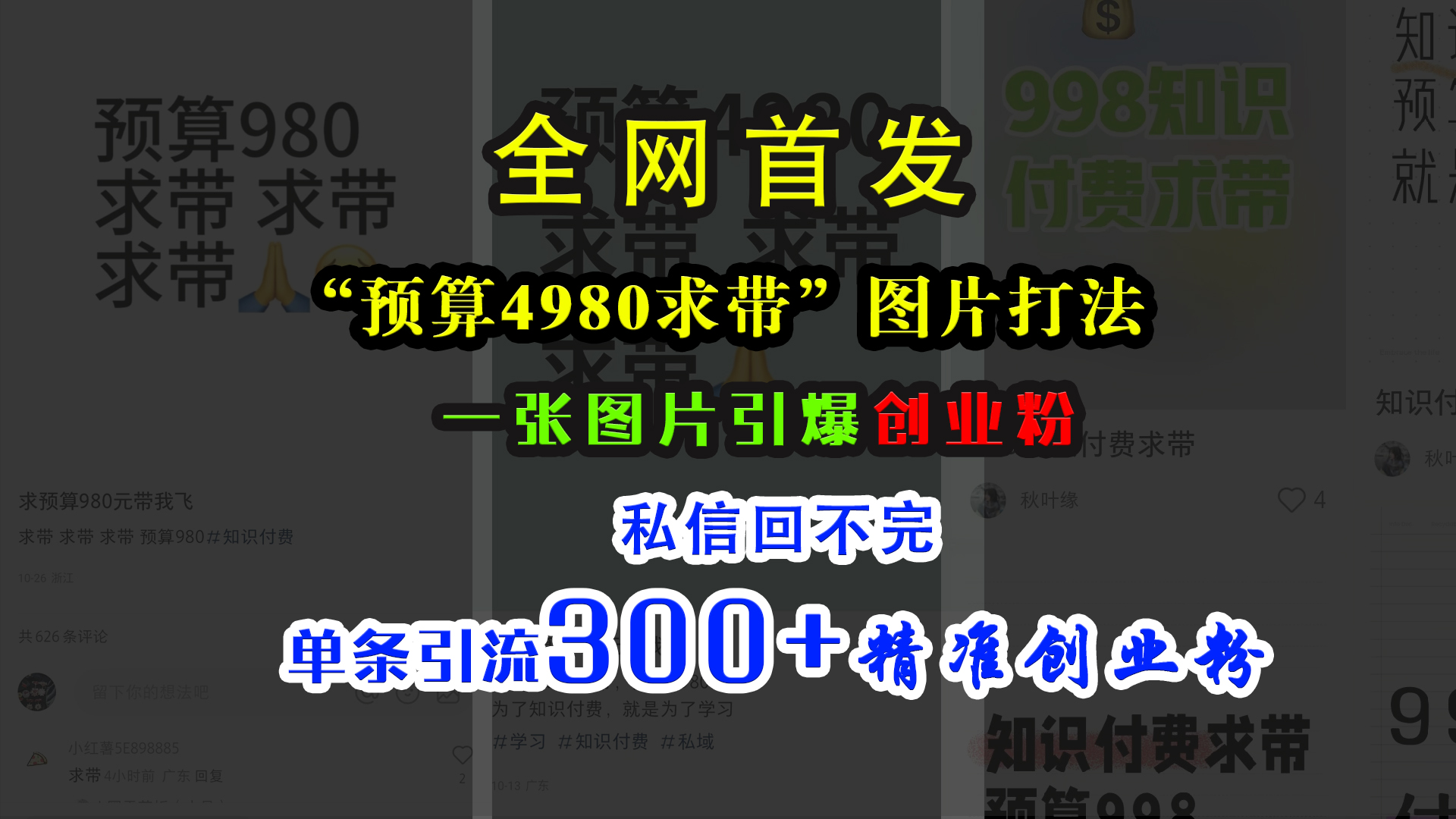 小红书“预算4980带我飞”图片打法,一张图片引爆创业粉,私信回不完,单条引流300+精准创业粉-天行资源库