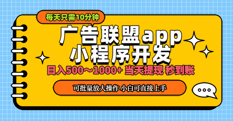 小程序开发 广告赚钱 日入500~1000+ 小白轻松上手!-天行资源库