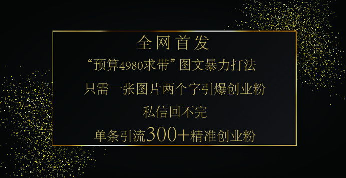 小红书,“预算 4980 带我飞” 的神奇图片引流法,堪称涨粉核武器!只需一张图,就能单条笔记凭借此方法,轻松引流 300 + 精准创业粉!-天行资源库