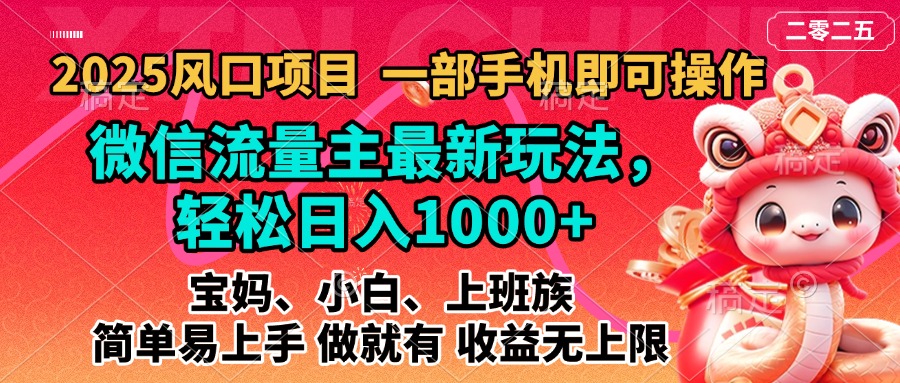 2025蓝海风口项目,微信流量主最新玩法,轻松日入1000+,简单易上手,做就有 收益无上限-天行资源库