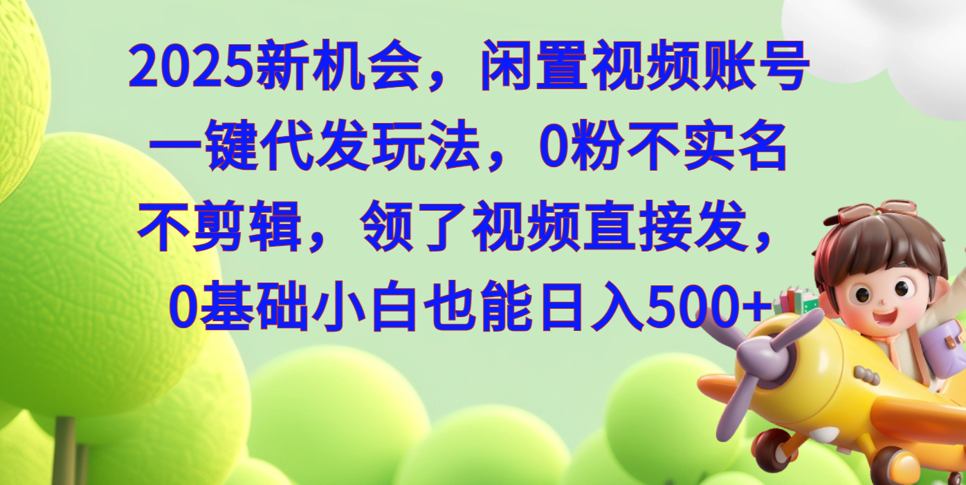 2025新机会,闲置视频账号一键代发玩法,0粉不实名不剪辑,领了视频直接发,0基础小白也能日入500-天行资源库