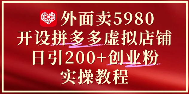 外面卖5980开设拼多多虚拟店铺:单日引流200+创业付费粉实战教程-天行资源库