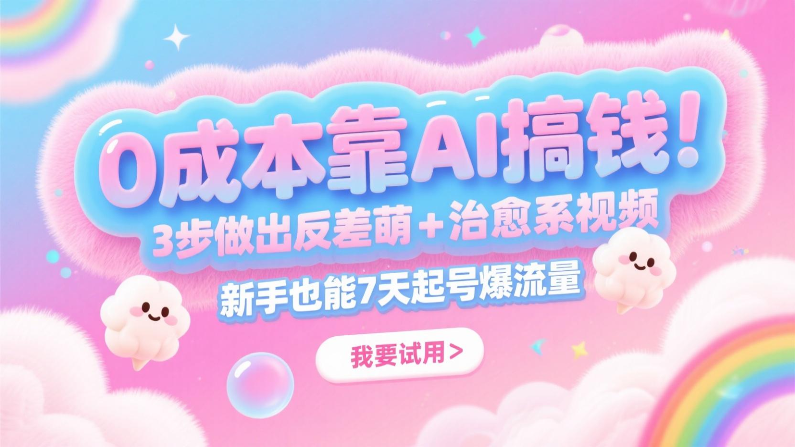 0成本靠AI搞钱！3步做出反差萌+治愈系视频，新手也能7天起号爆流量，月入5位数-天行资源库