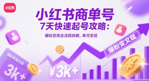 小红书商单号7天快速起号攻略:爆粉变现全流程拆解,单月变现3k+-天行资源库