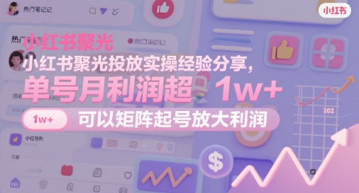 小红书聚光投放实操经验分享,单号月利润超1w+,可以矩阵起号放大利润-天行资源库
