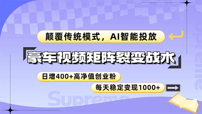 豪车视频矩阵裂变战术,颠覆传统模式,AI智能投放,日增400+高净值创业…-天行资源库