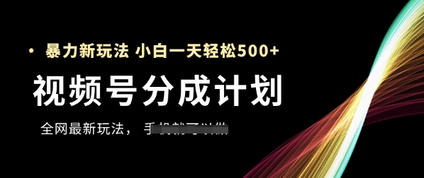 视频号分成计划,全网最暴力玩法,新手一天也能轻松5张+-天行资源库