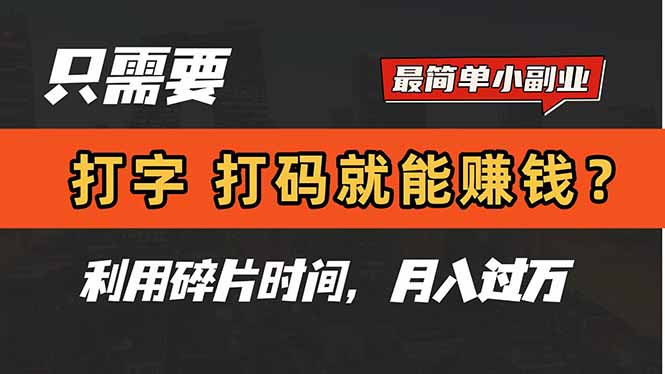 只需要打字,打码,就能赚钱?简单的赚钱小副业,利用碎片时间,月入过万-天行资源库