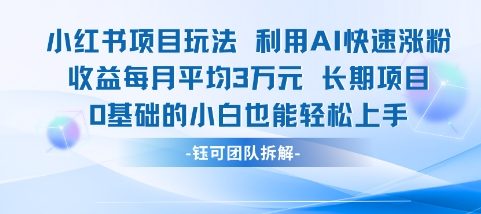 适合小白操作的小红书新项目，利用AI快速涨粉，收益每月平均1W+-天行资源库