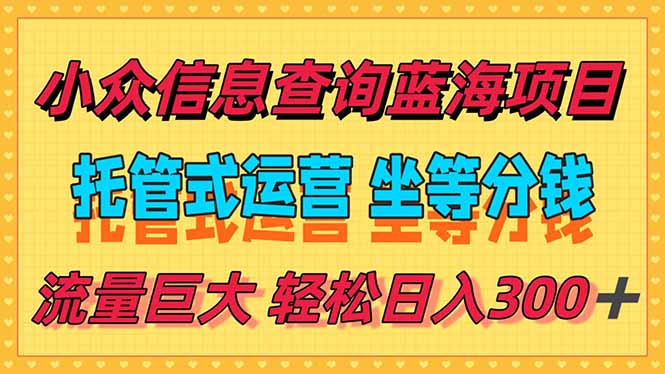 稳定日入300+,小众信息查询蓝海项目,全程懒人式托管,解放你的时间-天行资源库