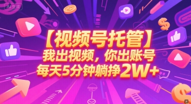 【视频号托管 】我出视频,你出账号,每天5分钟发布,最高躺挣2W+【揭秘】-天行资源库