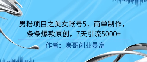 男粉项目之美女账号5,简单制作,条条爆款原创,7天引流5000+-天行资源库