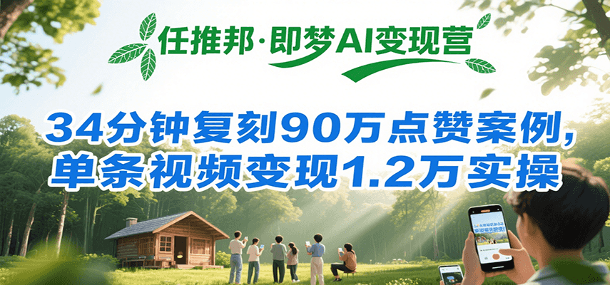 任推邦·即梦AI变现营,34分钟复刻90万点赞案例,单条视频变现1.2万实操-天行资源库