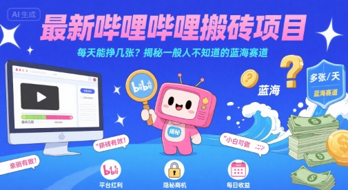 最新哔哩哔哩上B站搬砖项目,每天能挣几张?揭秘一般人不知道的蓝海赛道-天行资源库