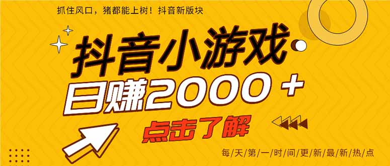 抖音小游戏,一部手机日入300+,2025风口项目-天行资源库