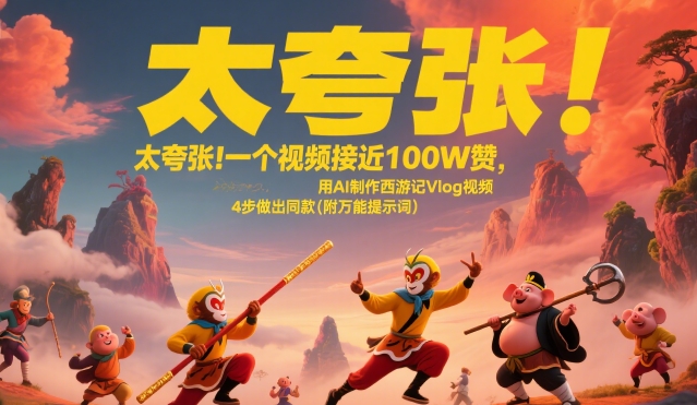 太夸张!一个视频接近100W赞,用AI制作西游记Vlog视频,全流程拆解来了(附万能提示词)-天行资源库
