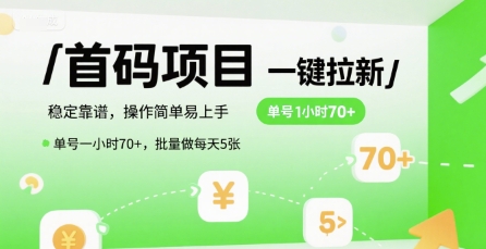 首码一键拉新项目,稳定靠谱,操作简单易上手,单号一小时70+,批量做每天5张【揭秘】-天行资源库