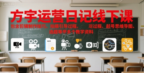 方宇运营日记线下课,包含剪辑制作技巧、拍摄引导过程、起号思维导图、选题等多个教学资料-天行资源库