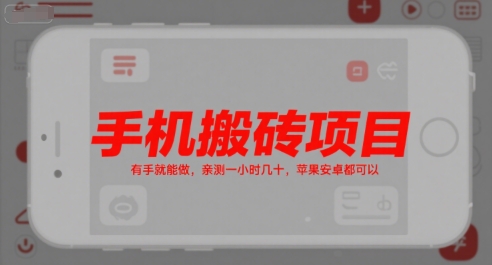 手机搬砖项目,有手就能做,亲测一小时几十,苹果安卓都可以-天行资源库