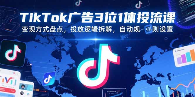 TikTok广告3位1体投流课，变现方式盘点，投放逻辑拆解，自动规则设置-天行资源库