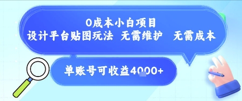 0成本小白项目，设计平台贴图玩法，无需维护，无需成本，单账号单月可产生收益4k+-天行资源库