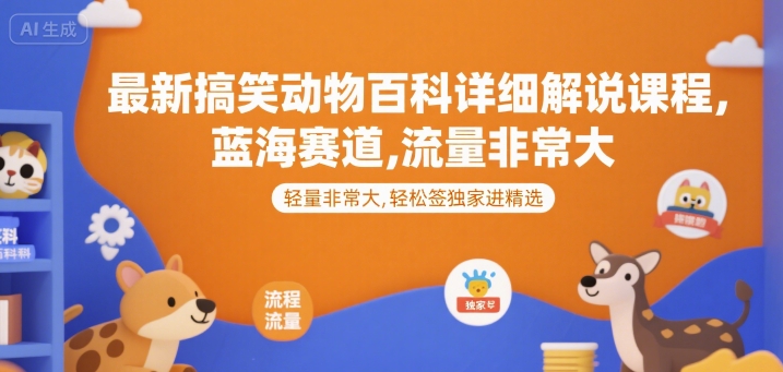 最新搞笑动物百科详细解说课程,蓝海赛道,流量非常大,轻松签独家进精选-天行资源库