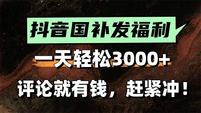 一天轻松3000+,抖音国补福利!评论就有钱,还有额外躺赚!-天行资源库