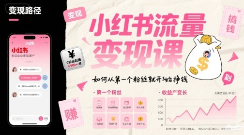 小红书流量变现课，如何从第一个粉丝就开始挣钱-天行资源库