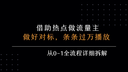 借力热点，乘顺风车玩流量主，条条过万播放， 每月收益5k+，从0-1全流程详细拆解-天行资源库