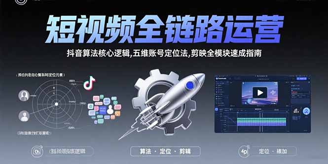 短视频全链路运营:抖音算法核心逻辑,五维账号定位法,剪映全模块速成指南-天行资源库