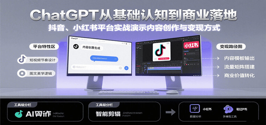 ChatGPT从基础认知到商业落地，实战演示抖音、小红书等平台的内容创作与变现-天行资源库