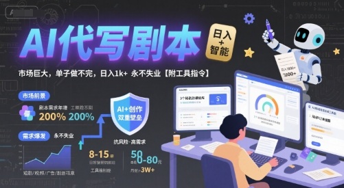 AI代写剧本,市场巨大,单子做不完,日入1k+ 永不失业【附工具指令】-天行资源库