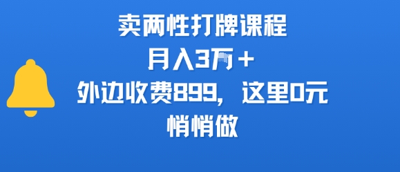 卖两性打牌课程，月入3W+外边收费899的课程，这里0元，悄悄做-天行资源库
