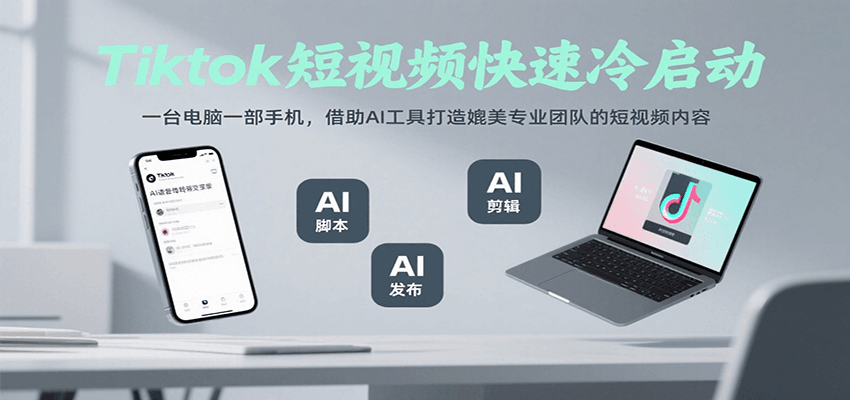 Tiktok短视频快速冷启动，一台电脑一部手机，借助AI工具打造媲美专业团队的短视频内容-天行资源库