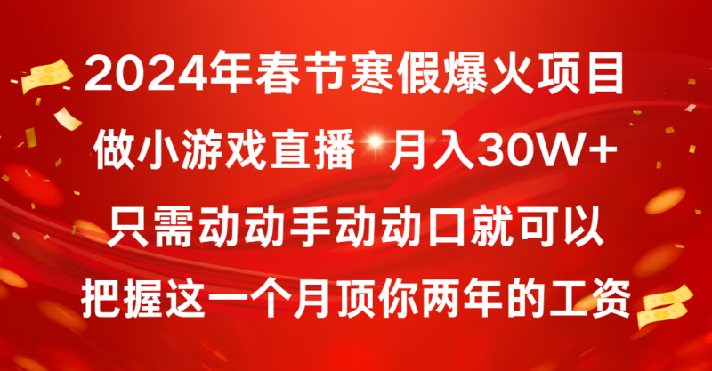 2024年春节寒假爆火项目,普通小白如何通过小游戏直播做到月入30W+-天行资源库