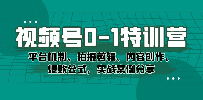 视频号0-1特训营:平台机制、拍摄剪辑、内容创作、爆款公式,实战案例分享-天行资源库