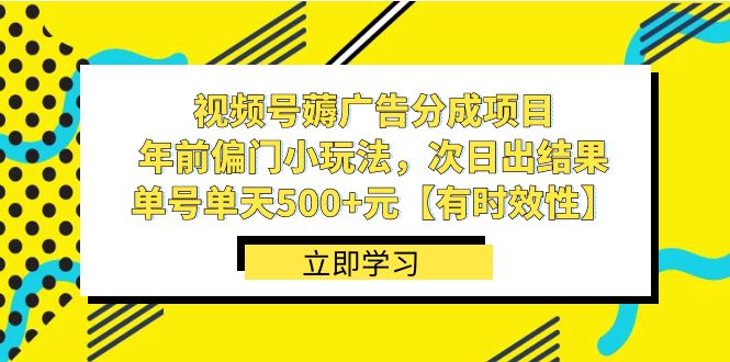 视频号薅广告分成项目,年前偏门小玩法,次日出结果,单号单天500+元-天行资源库